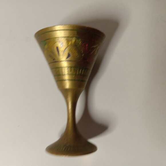 Set of 2 Vintage Etched Brass  Goblet Chalice Cups  2.5 in - Picture 2 of 12